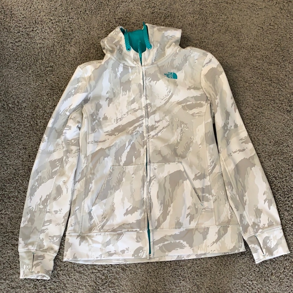 Zip up north face white camo hoodie